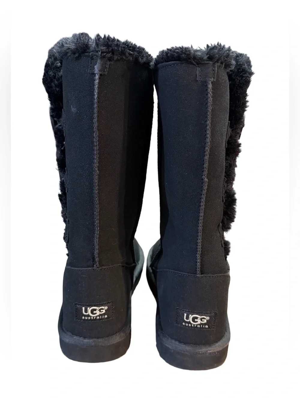 UGG Bailey Button Triplet II Tall Boots Black Suede Women’s Size 8